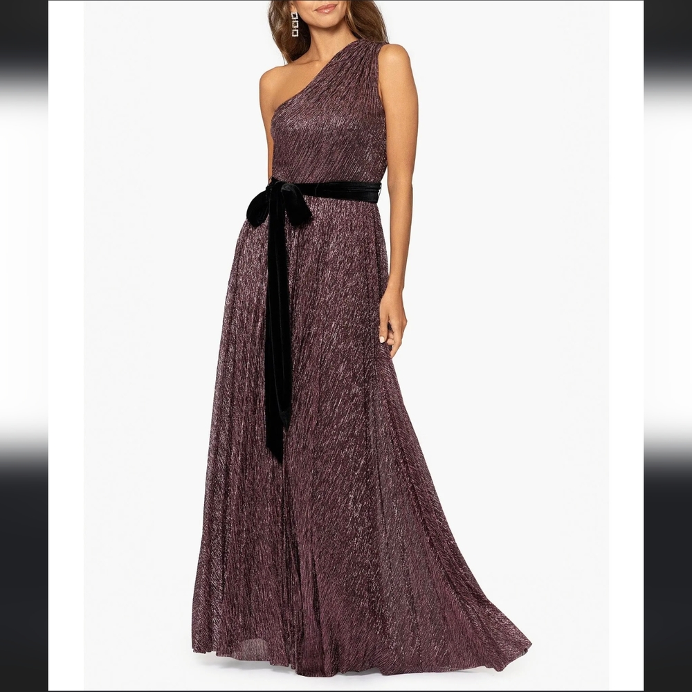 BETSY & ADAM Metallic ABRIELLE One Shoulder SHIMMERY Evening Dress GOWN size 10